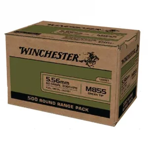 Winchester Ammo WM855500 USA Green Tip 5.56x45mm NATO 62 gr Full Metal Jacket (FMJ) 500 Rounds